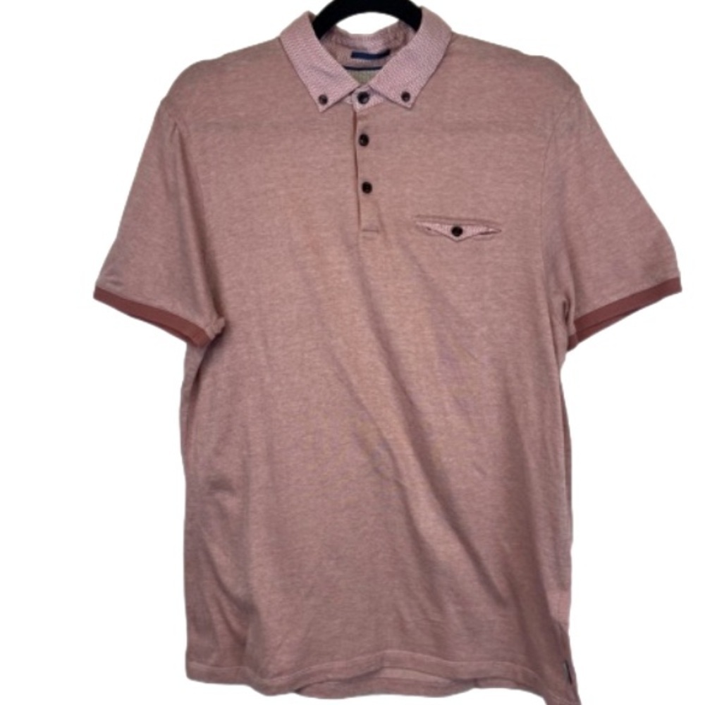 NEW! Ted Baker TayTay Block Collar SS Oxford Polo Shirt Men’s Size 4 Large Pink